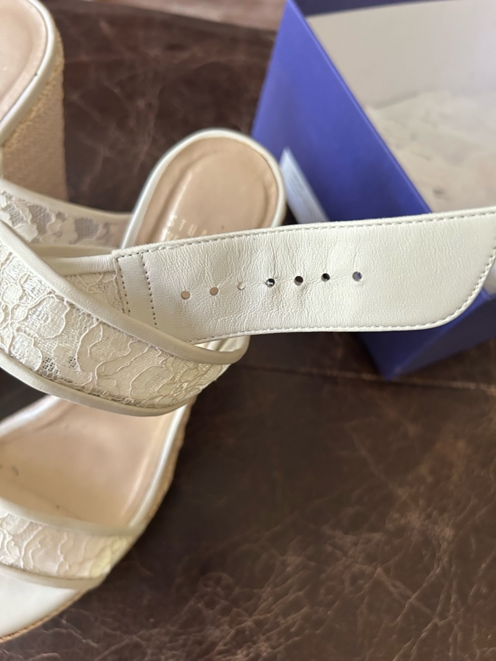 Stuart Weitzman Cream Lace Espadrille Wedge Sandals - Picture 6 of 12